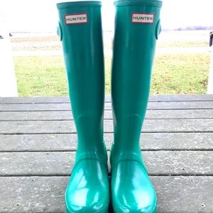 Hunter Original Tall Gloss Boots Teal/Green